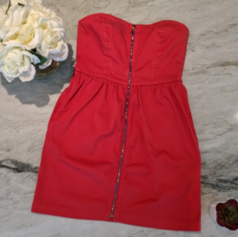 Zara Strapless Full Front Zip Red Dress